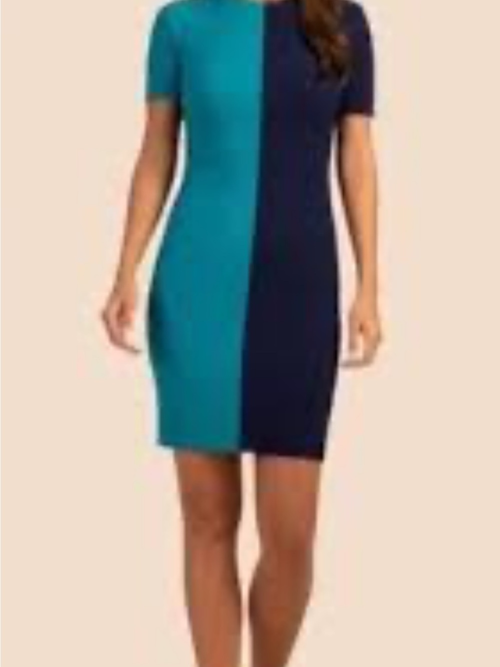 Trina Turk Colorblock Teal and Navy Short Sleeve wSheath Midi Dress  size XS